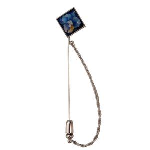 Silver Tone Blue Enamel Cloisonné Flower Square Lapel Stick Pin E243
